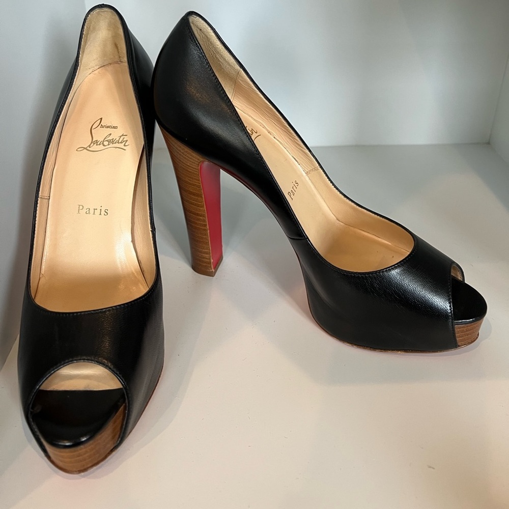 Christian Louboutin Peep toe wood pumps